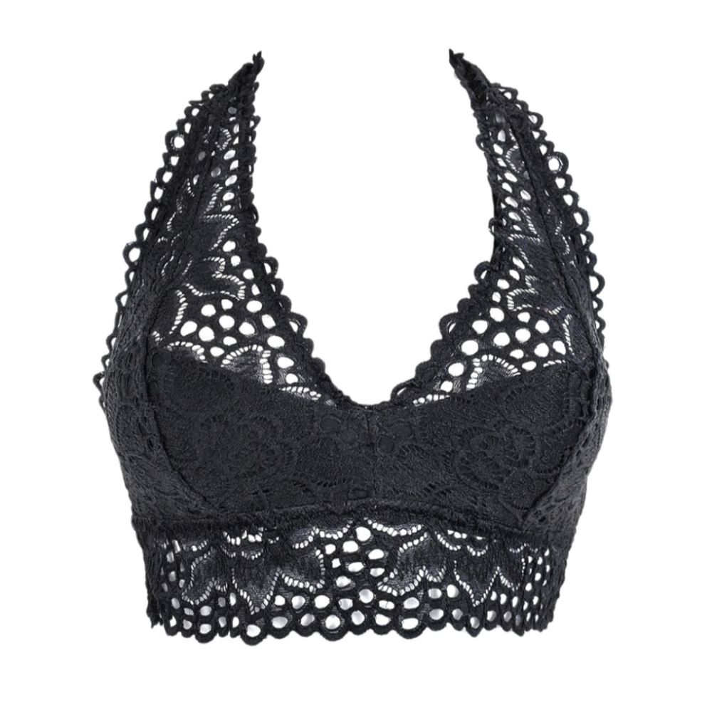 AERIE Black Floral Lace Halter Neck Bralette XS